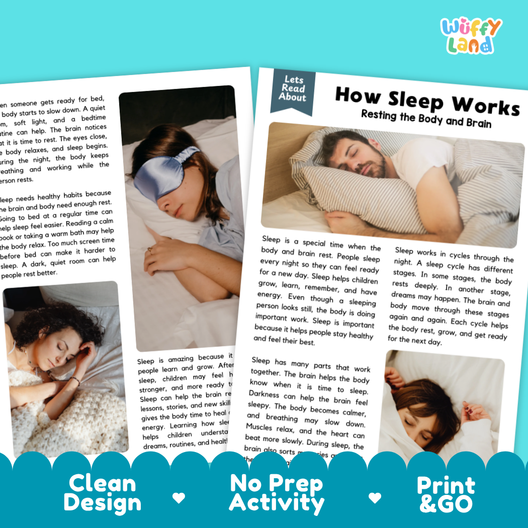 Teacher answer key page showing complete question solutions for how sleep works reading comprehension practice