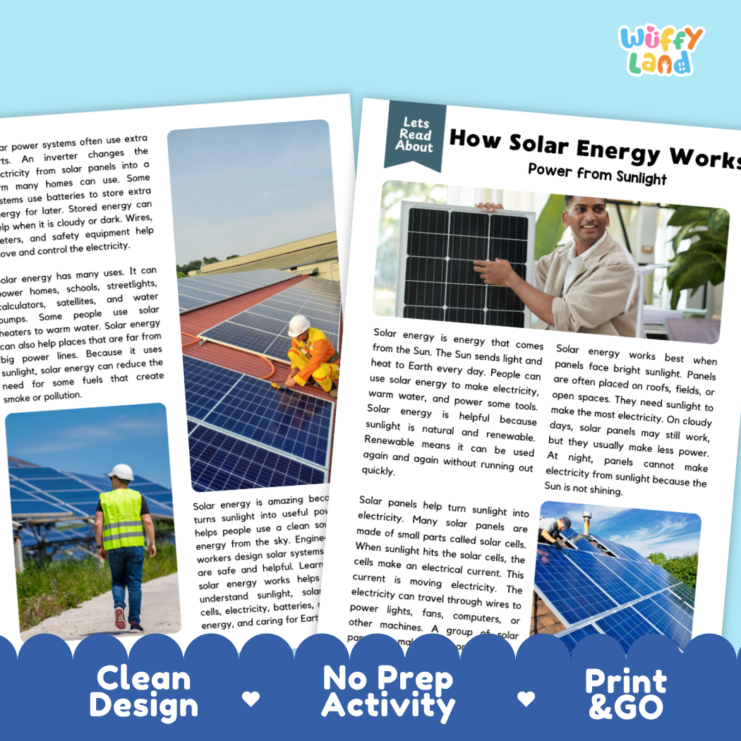 Teacher answer key page showing complete question solutions for How Solar Energy Works physical science reading comprehension practice