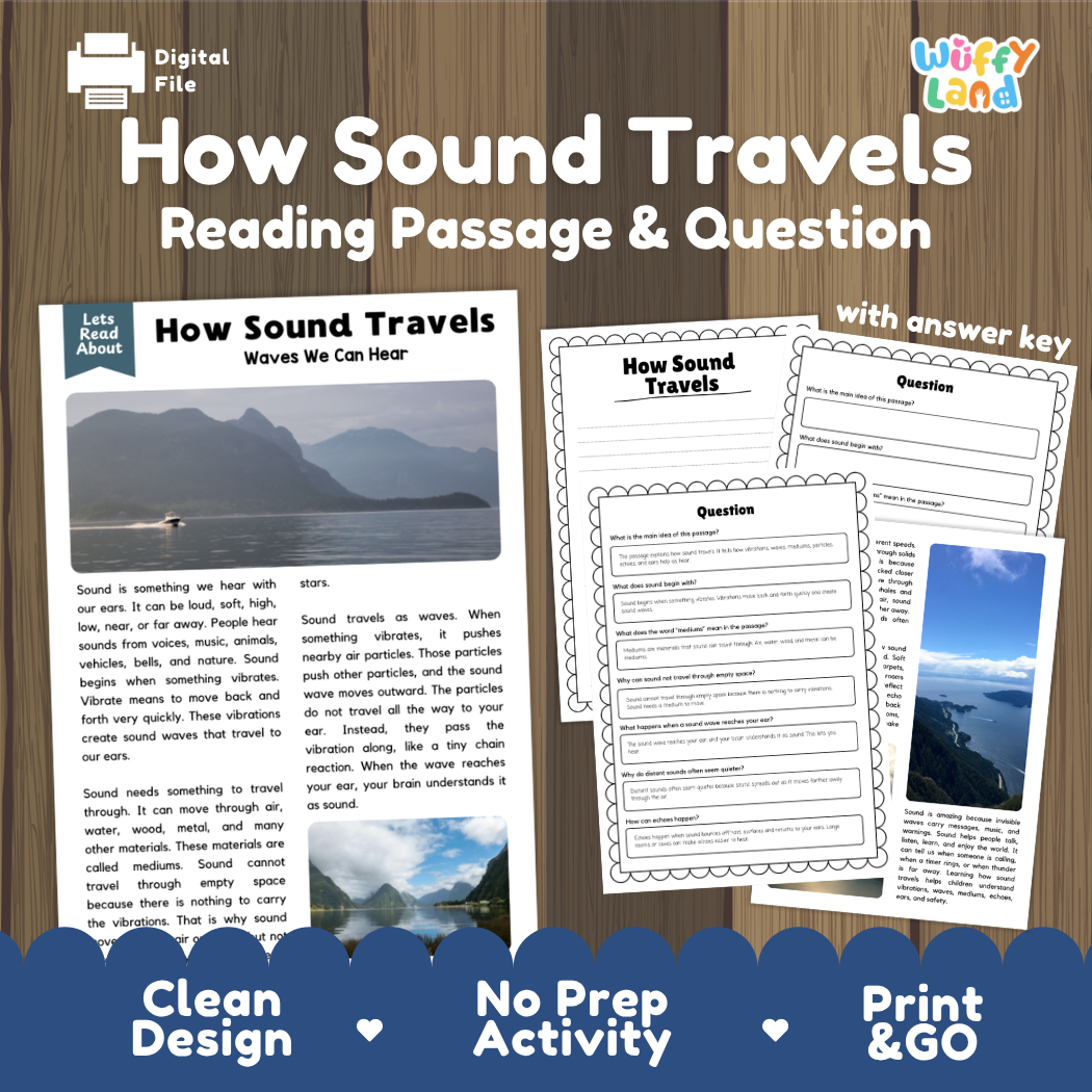 How sound travels reading comprehension passage and questions printable activity pack with answer key for elementary students