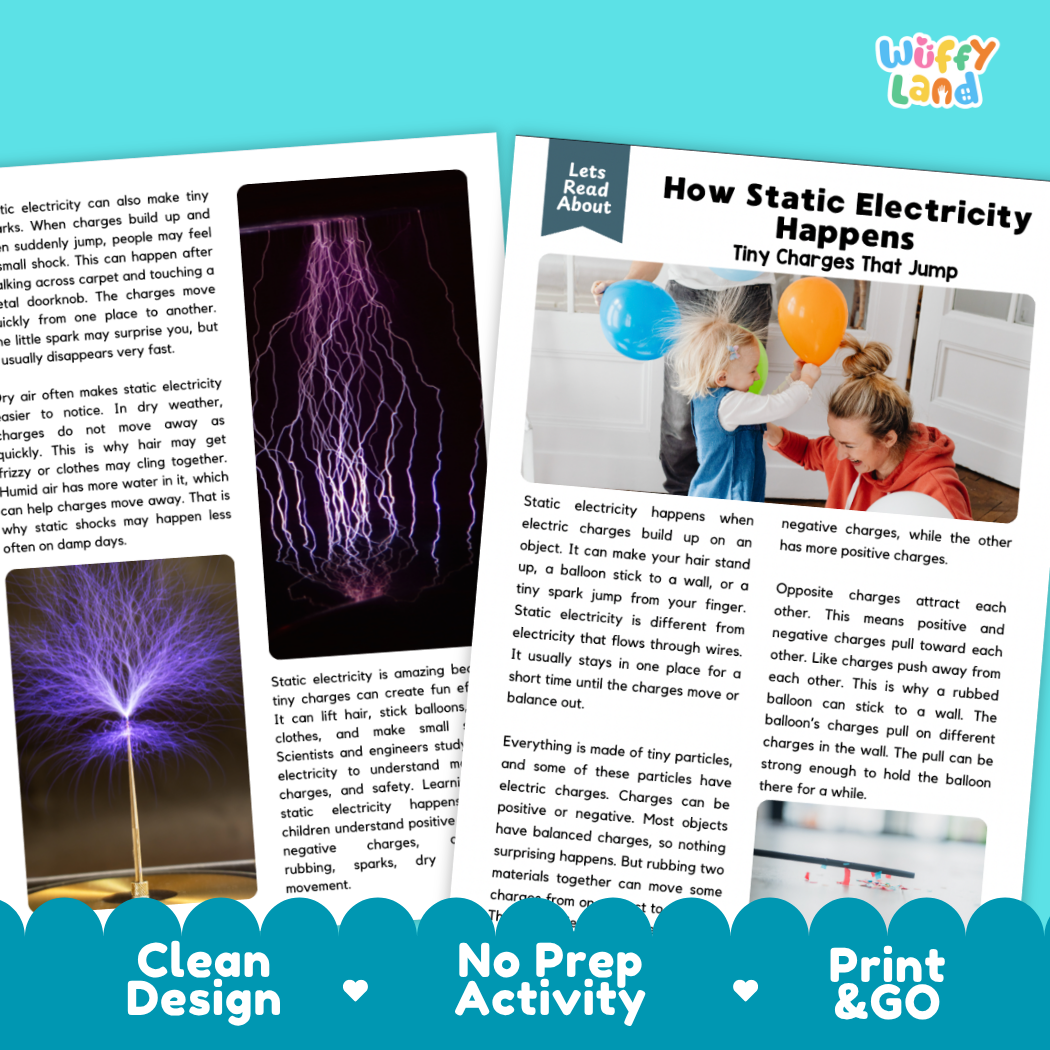 Teacher answer key page showing complete question solutions for How Static Electricity Happens physical science reading comprehension practice