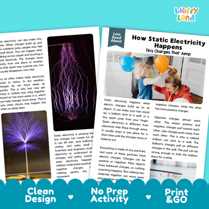 Teacher answer key page showing complete question solutions for How Static Electricity Happens physical science reading comprehension practice