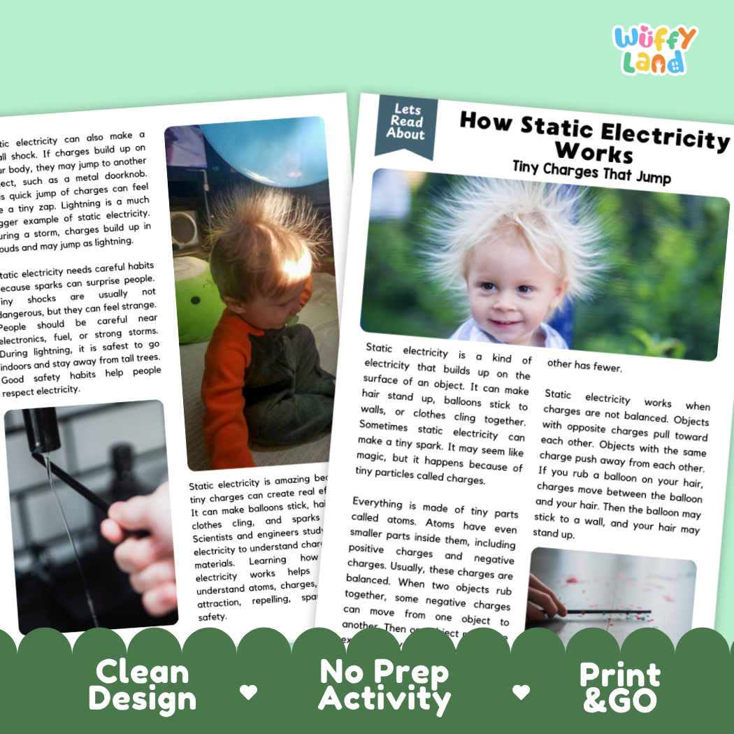 Teacher answer key page showing complete question solutions for How Static Electricity Works physical science reading comprehension practice