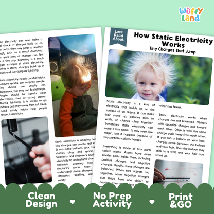 Teacher answer key page showing complete question solutions for How Static Electricity Works physical science reading comprehension practice