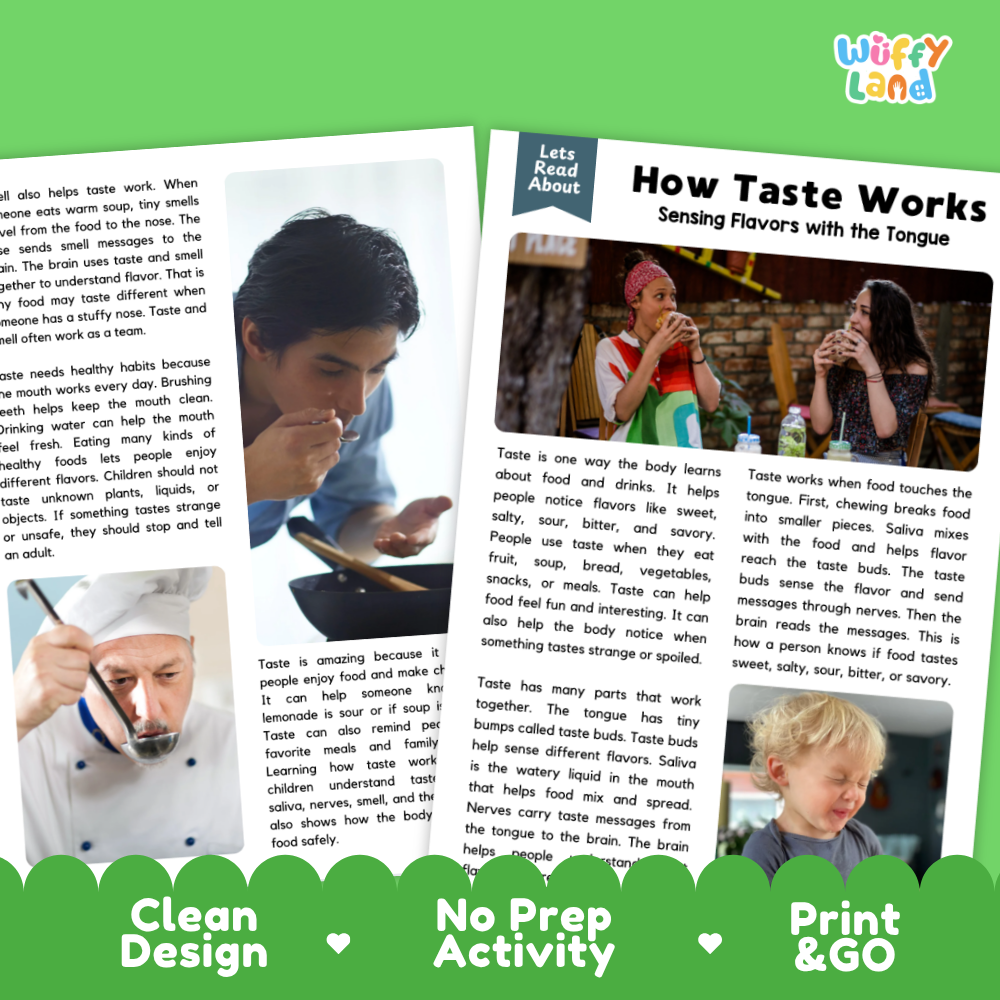 Teacher answer key page showing complete question solutions for how taste works reading comprehension practice
