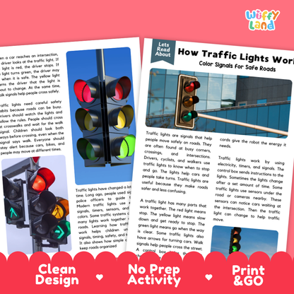 Teacher answer key page showing complete question solutions for traffic lights reading comprehension practice