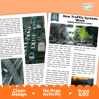 Teacher answer key page showing complete question solutions for traffic systems and road safety reading comprehension practice