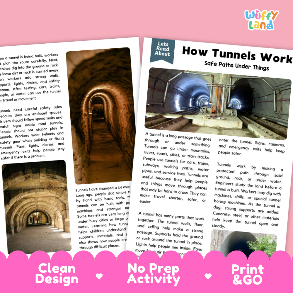 Teacher answer key page showing complete question solutions for how tunnels work reading comprehension practice