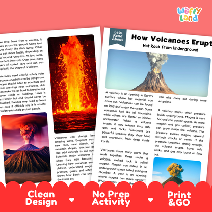 Teacher answer key page showing complete question solutions for how volcanoes erupt reading comprehension practice