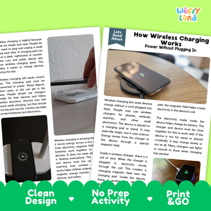 Teacher answer key page showing complete question solutions for How Wireless Charging Works physical science reading comprehension practice