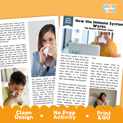 Teacher answer key page showing complete question solutions for how the immune system works reading comprehension practice