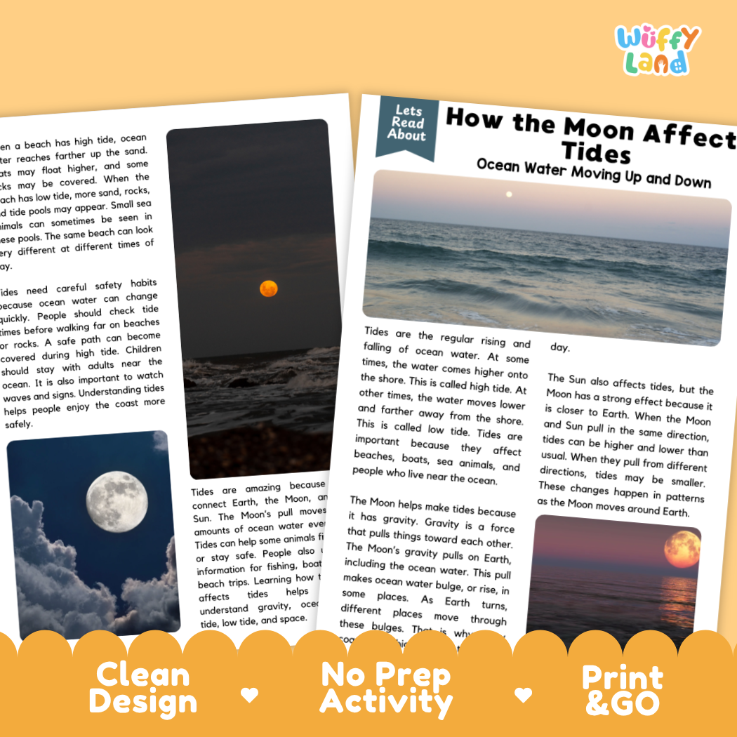 Teacher answer key page showing complete question solutions for ocean tides reading comprehension practice