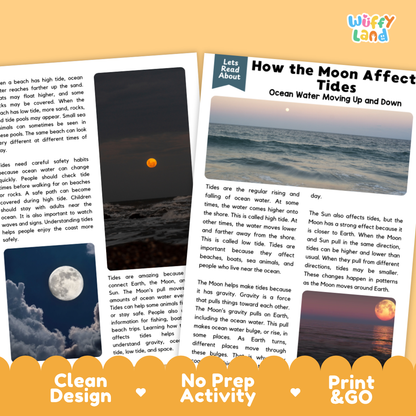 Teacher answer key page showing complete question solutions for ocean tides reading comprehension practice
