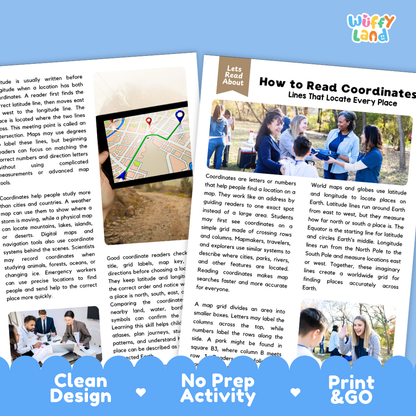 Teacher answer key page showing complete question solutions for How to Read Coordinates geography skills reading comprehension practice