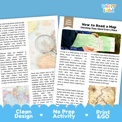 Teacher answer key page showing complete question solutions for How to Read a Map geography skills reading comprehension practice
