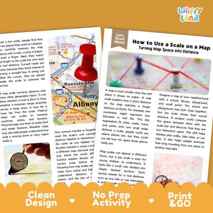 Teacher answer key page showing complete question solutions for How to Use a Scale on a Map geography and math skills reading comprehension practice