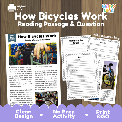 How Bicycles Work Reading Passage and Questions Printable Worksheets with Answer Key