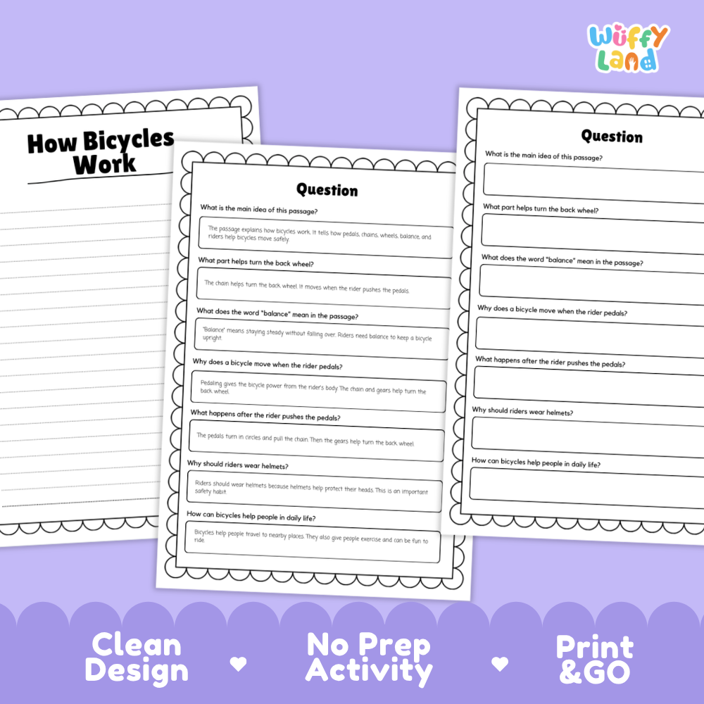 How Bicycles Work Reading Passage and Questions Printable Worksheets with Answer Key