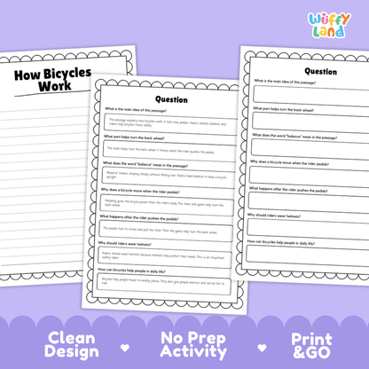 How Bicycles Work Reading Passage and Questions Printable Worksheets with Answer Key