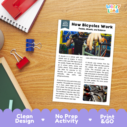 How Bicycles Work Reading Passage and Questions Printable Worksheets with Answer Key