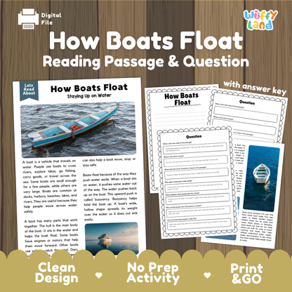 How Boats Float Reading Passage and Questions Printable Worksheets with Answer Key