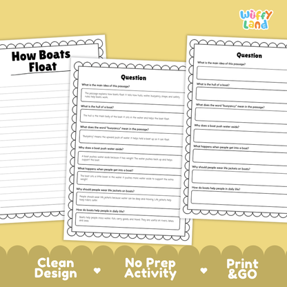 How Boats Float Reading Passage and Questions Printable Worksheets with Answer Key