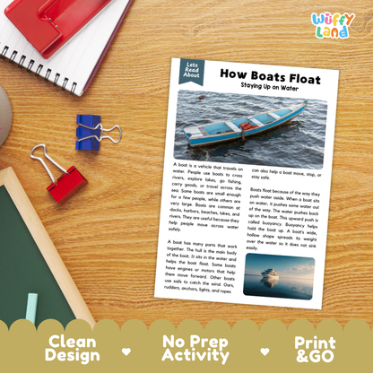 How Boats Float Reading Passage and Questions Printable Worksheets with Answer Key