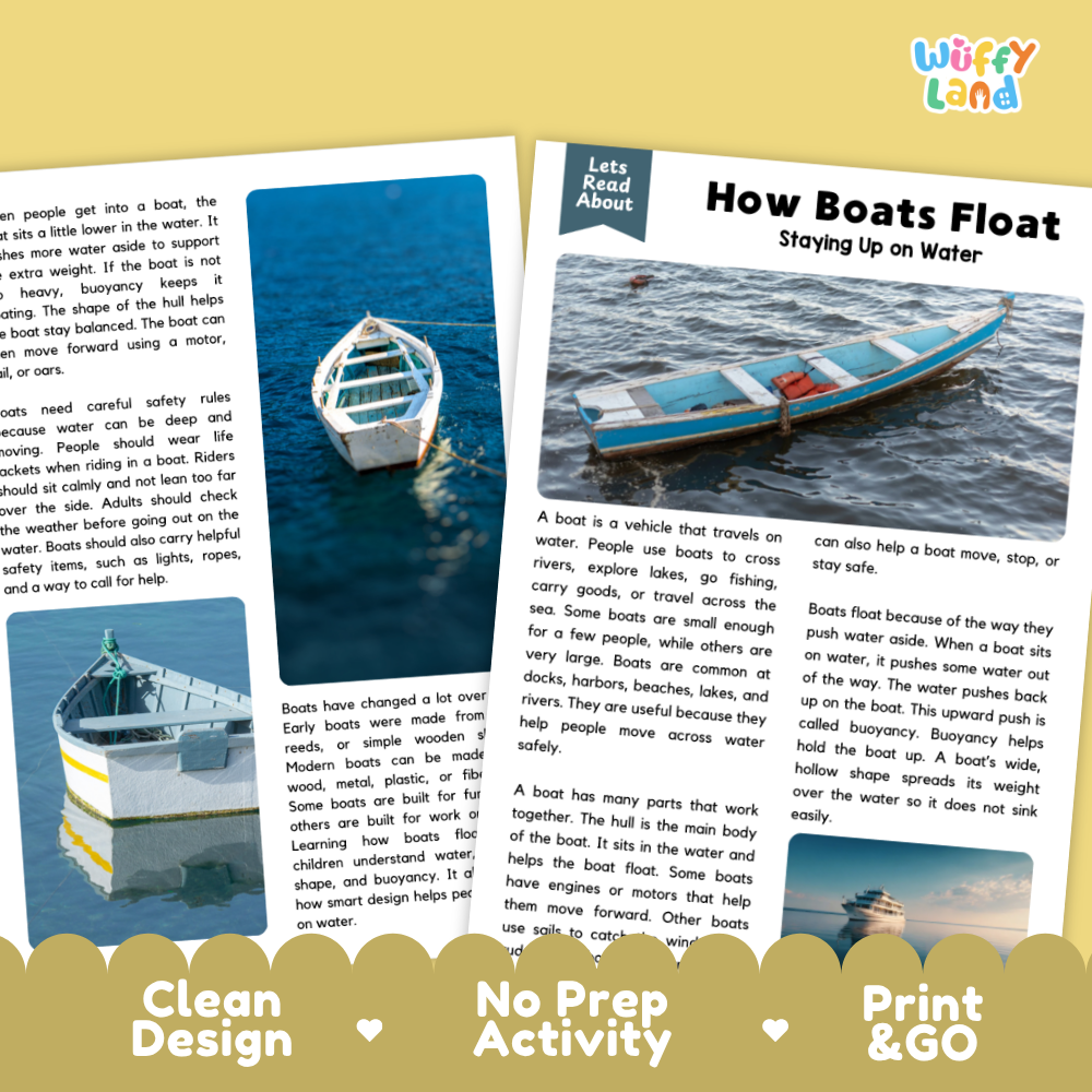 How Boats Float Reading Passage and Questions Printable Worksheets with Answer Key