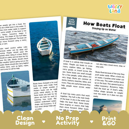 How Boats Float Reading Passage and Questions Printable Worksheets with Answer Key
