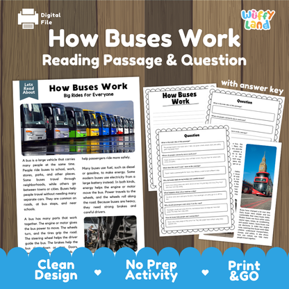 How Buses Work Reading Passage and Questions Printable Worksheets with Answer Key