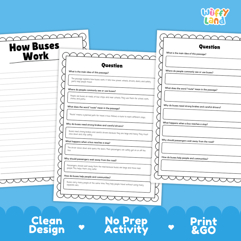 How Buses Work Reading Passage and Questions Printable Worksheets with Answer Key