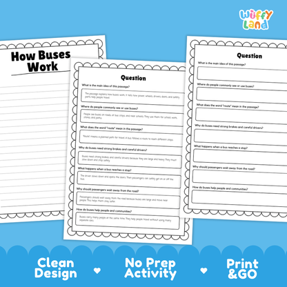 How Buses Work Reading Passage and Questions Printable Worksheets with Answer Key