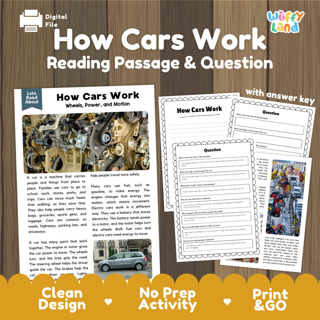 How Cars Work Reading Passage and Comprehension Questions with Answer Key
