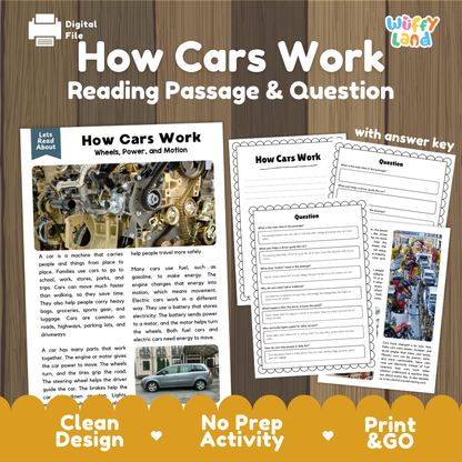How Cars Work Reading Passage and Comprehension Questions with Answer Key