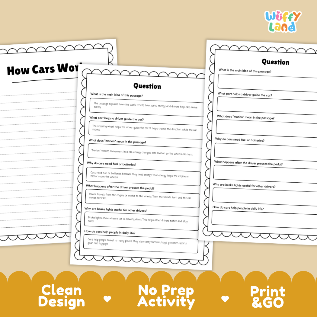 How Cars Work Reading Passage and Comprehension Questions with Answer Key
