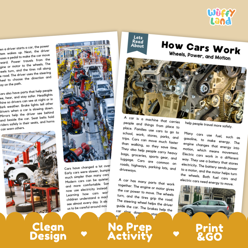 How Cars Work Reading Passage and Comprehension Questions with Answer Key