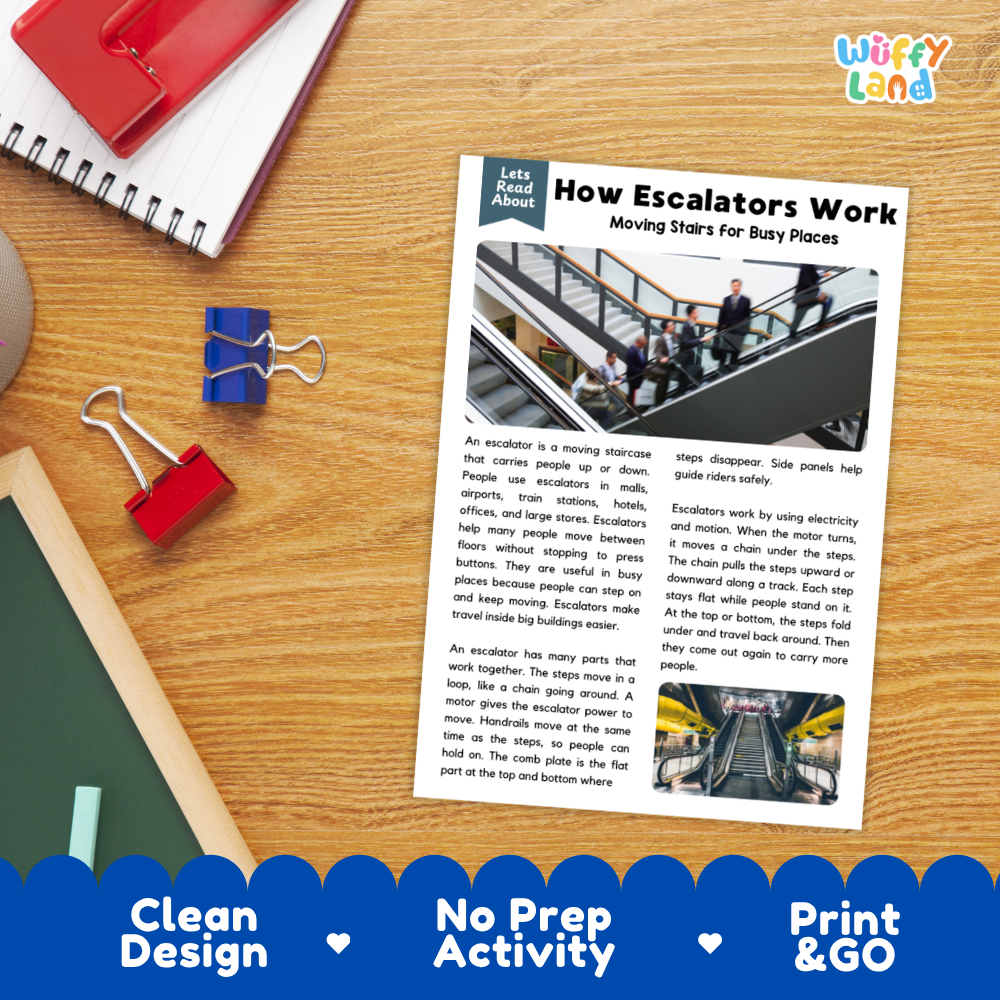 How Escalators Work Reading Passage and Comprehension Questions Worksheets