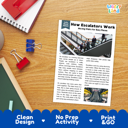 How Escalators Work Reading Passage and Comprehension Questions Worksheets