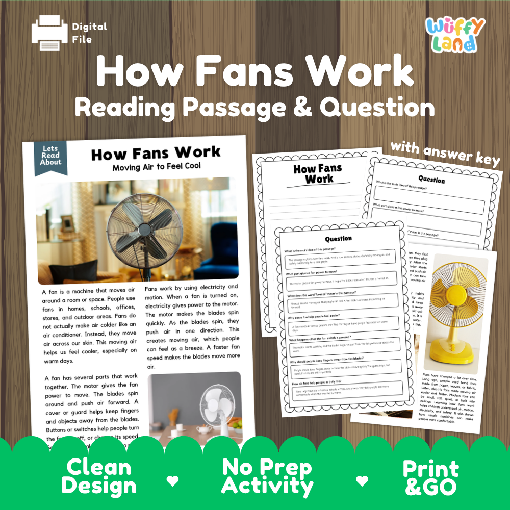 How Fans Work Reading Passage and Questions Worksheets