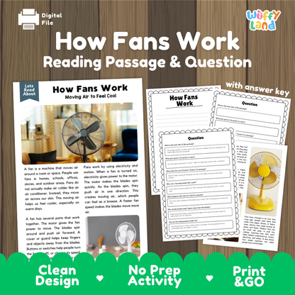 How Fans Work Reading Passage and Questions Worksheets