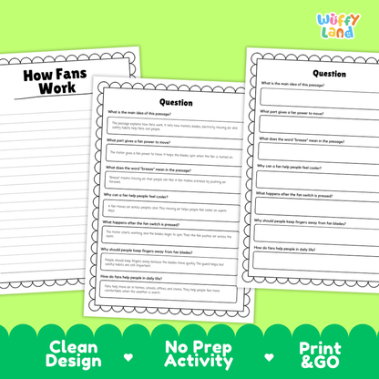 How Fans Work Reading Passage and Questions Worksheets