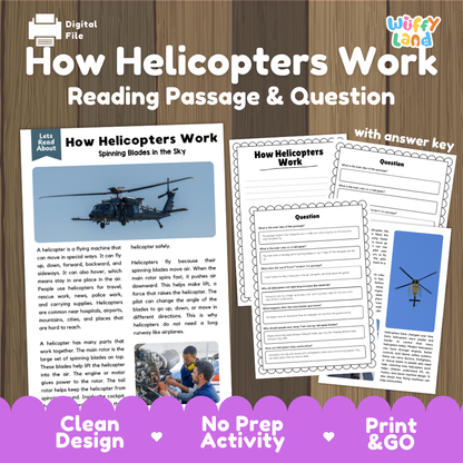 How Helicopters Work Reading Passage and Questions Printable Worksheets with Answer Key