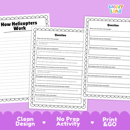 How Helicopters Work Reading Passage and Questions Printable Worksheets with Answer Key