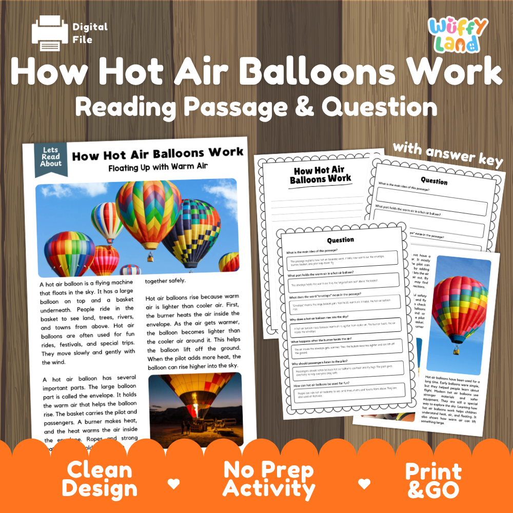 How Hot Air Balloons Work Reading Passage and Questions Printable Worksheets with Answer Key