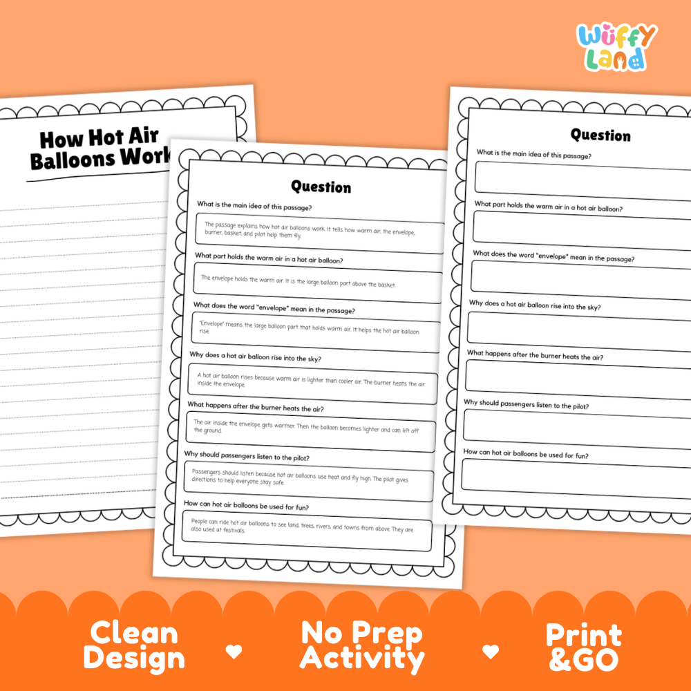 How Hot Air Balloons Work Reading Passage and Questions Printable Worksheets with Answer Key
