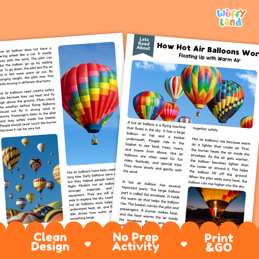 How Hot Air Balloons Work Reading Passage and Questions Printable Worksheets with Answer Key