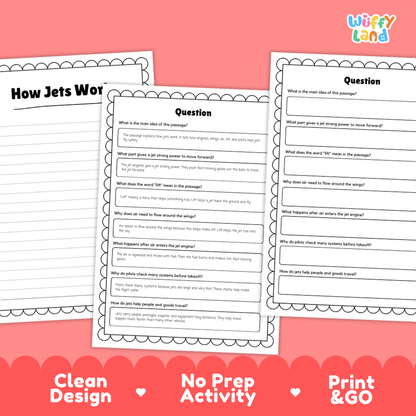 How Jets Work Reading Passage and Questions Printable Worksheets with Answer Key