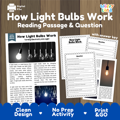 How Light Bulobs Work Reading Passage and Questions Nonfiction Science Worksheets