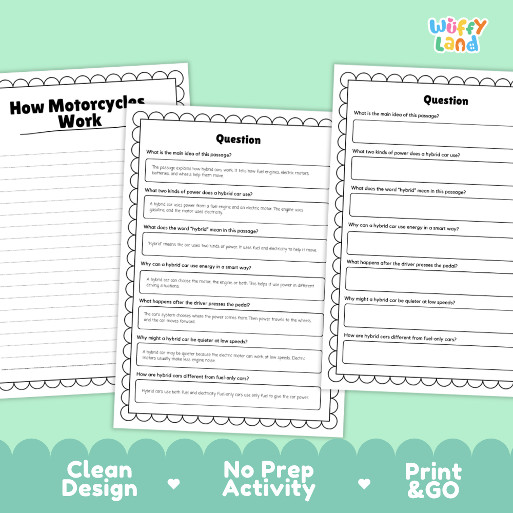 How Motorcycles Work Reading Passage and Questions Printable Worksheets with Answer Key