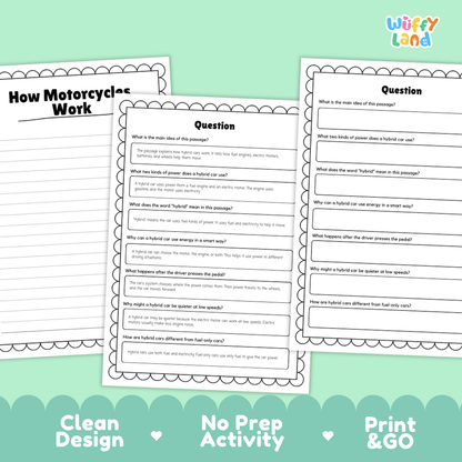 How Motorcycles Work Reading Passage and Questions Printable Worksheets with Answer Key