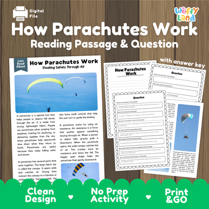 How Parachutes Work Reading Passage and Questions Printable Worksheets with Answer Key